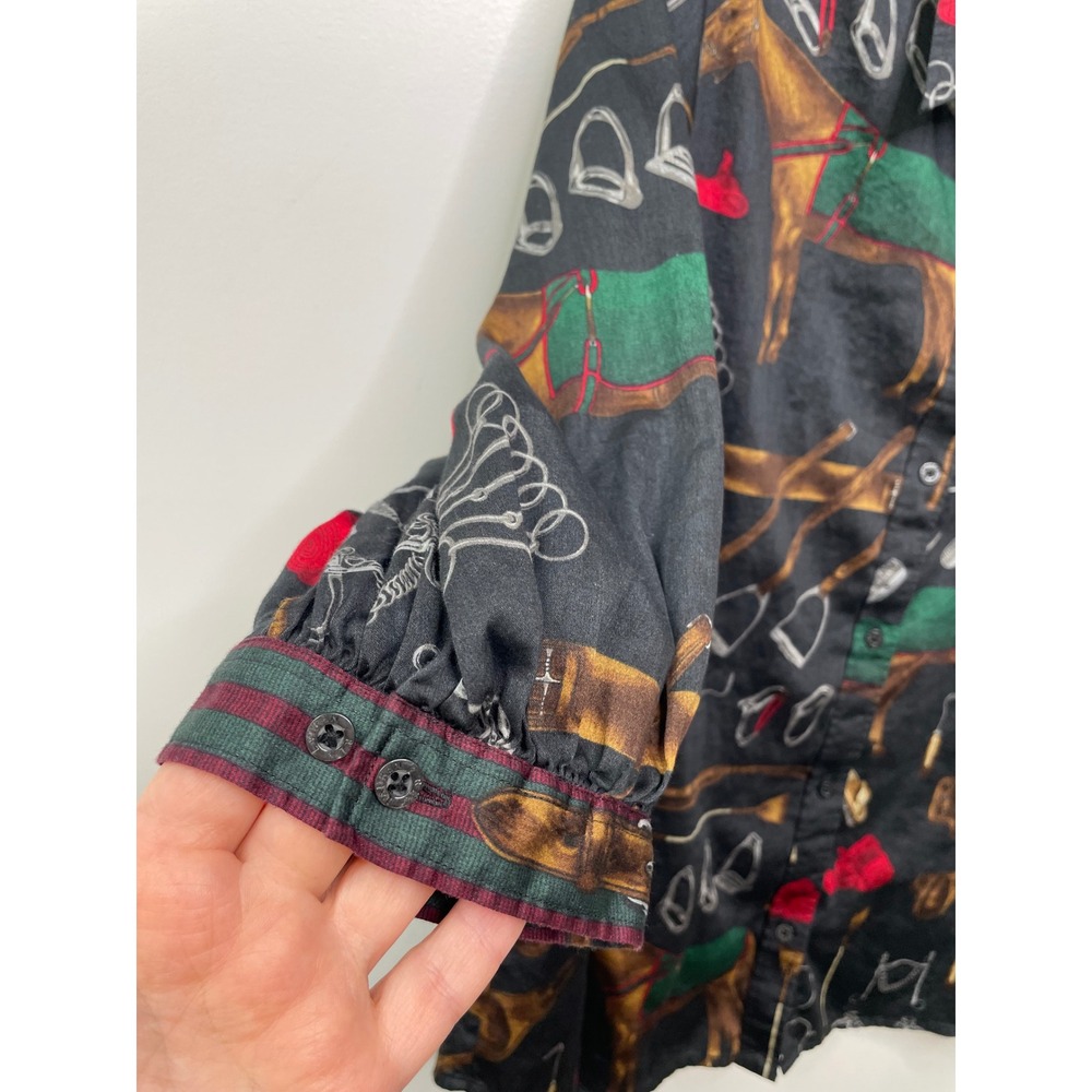 Lauren Ralph Lauren Equestrian Horse Bridle Button Up Shirt Black Old Money XL - Picture 8 of 10
